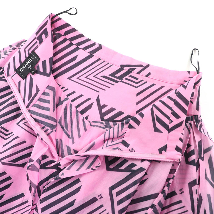 Excellent CHANEL Mini skirt COCO MarkPattern flare pink 34 P74305