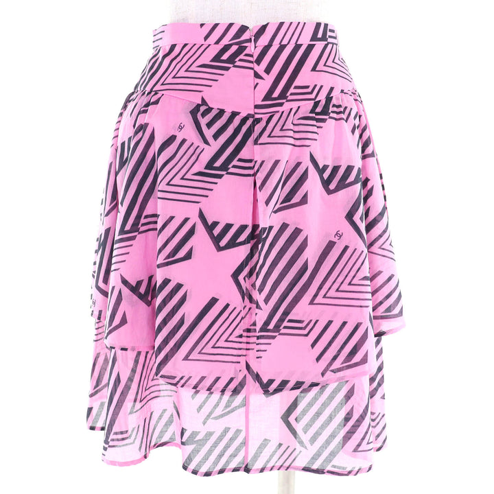 Excellent CHANEL Mini skirt COCO MarkPattern flare pink 34 P74305