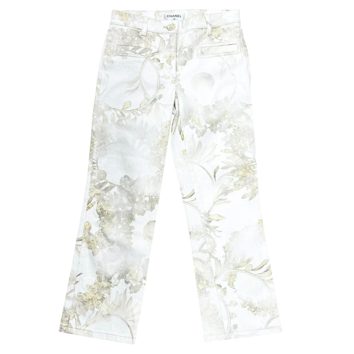 Excellent CHANEL Pants Logo buttons, botanical print multicolor cotton P57940