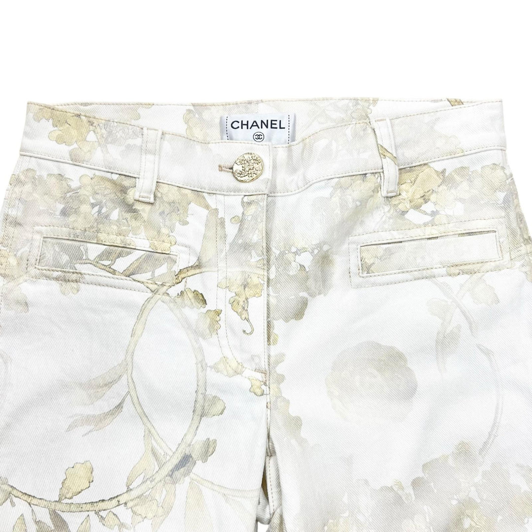 Excellent CHANEL Pants Logo buttons, botanical print multicolor cotton P57940