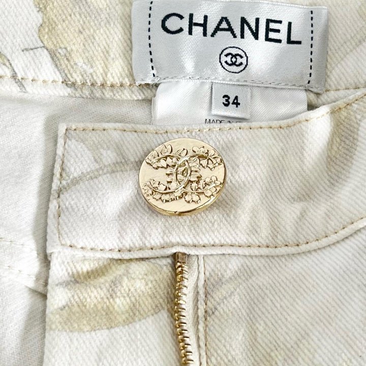 Excellent CHANEL Pants Logo buttons, botanical print multicolor cotton P57940