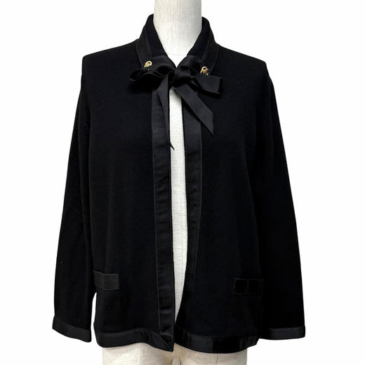 Great CHANEL cardigan COCO Mark embroidered knit with ribbon black cashmere