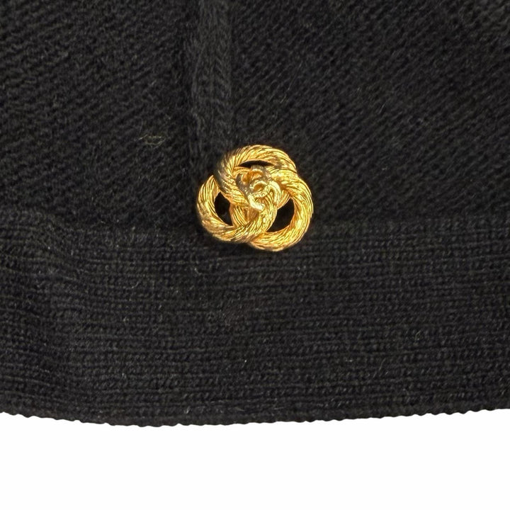 Great CHANEL cardigan COCO Mark embroidered knit with ribbon black cashmere