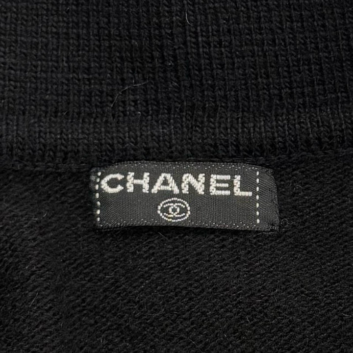 Great CHANEL cardigan COCO Mark embroidered knit with ribbon black cashmere