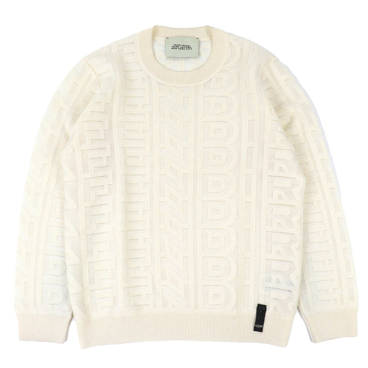 Excellent FENDI×MARC JACOBS knit All-over logo knit sweater Ivory 48 FZX131 AMBX