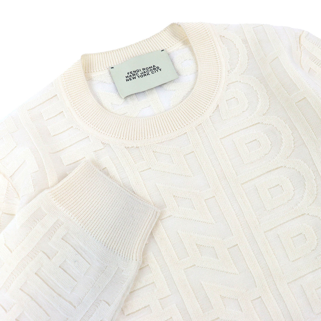 Excellent FENDI×MARC JACOBS knit All-over logo knit sweater Ivory 48 FZX131 AMBX