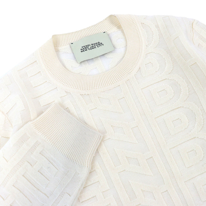 Excellent FENDI×MARC JACOBS knit All-over logo knit sweater Ivory 48 FZX131 AMBX