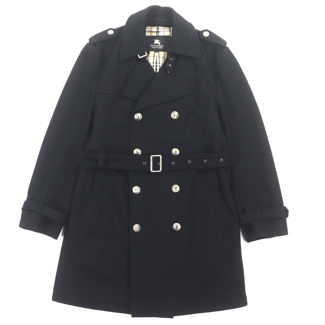 Great BURBERRY BLACK LABEL trench coat black wool mens L