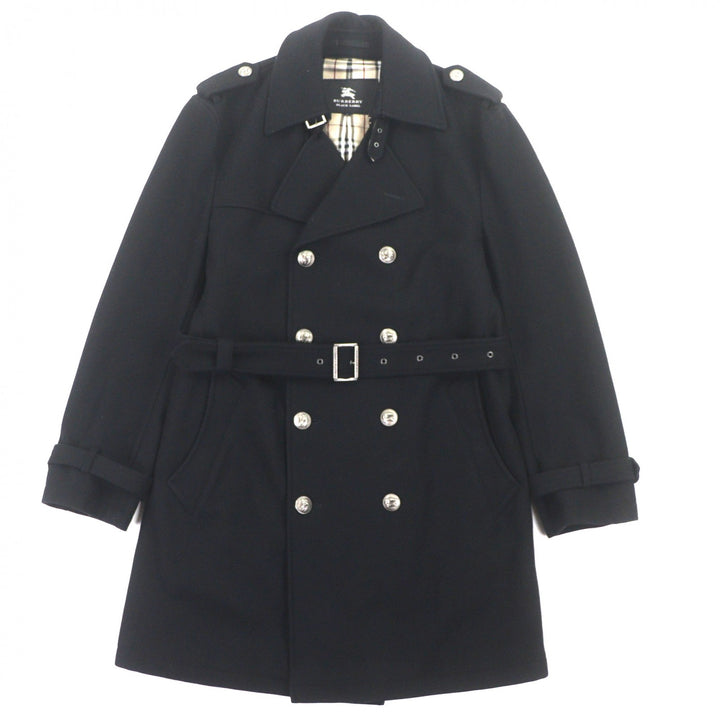 Great BURBERRY BLACK LABEL trench coat black wool mens L