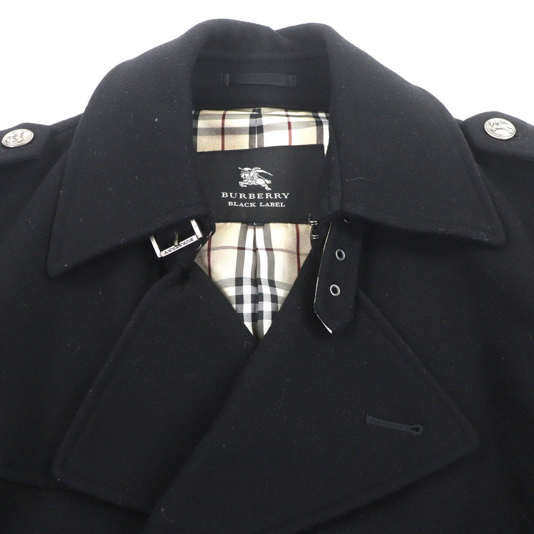 Great BURBERRY BLACK LABEL trench coat black wool mens L
