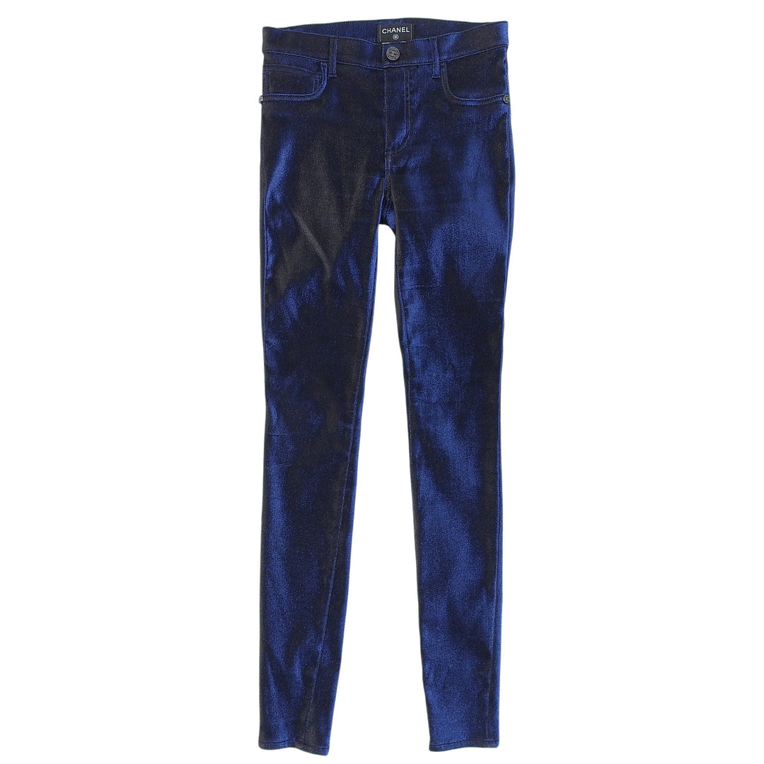 Excellent CHANEL skinny pants blue cotton Women 34 P50219