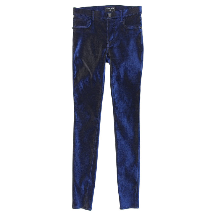 Excellent CHANEL skinny pants blue cotton Women 34 P50219