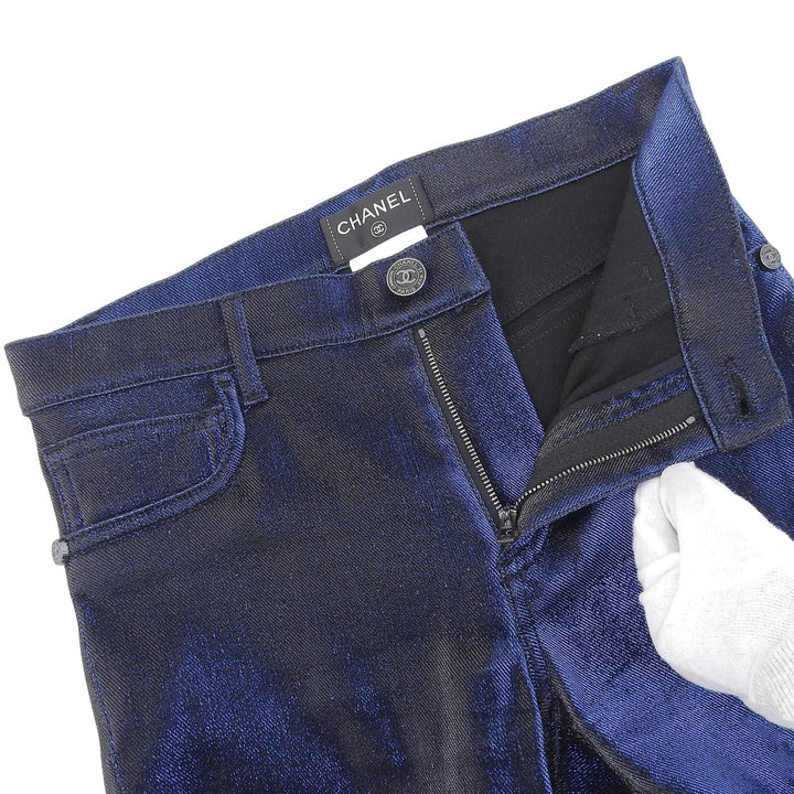 Excellent CHANEL skinny pants blue cotton Women 34 P50219