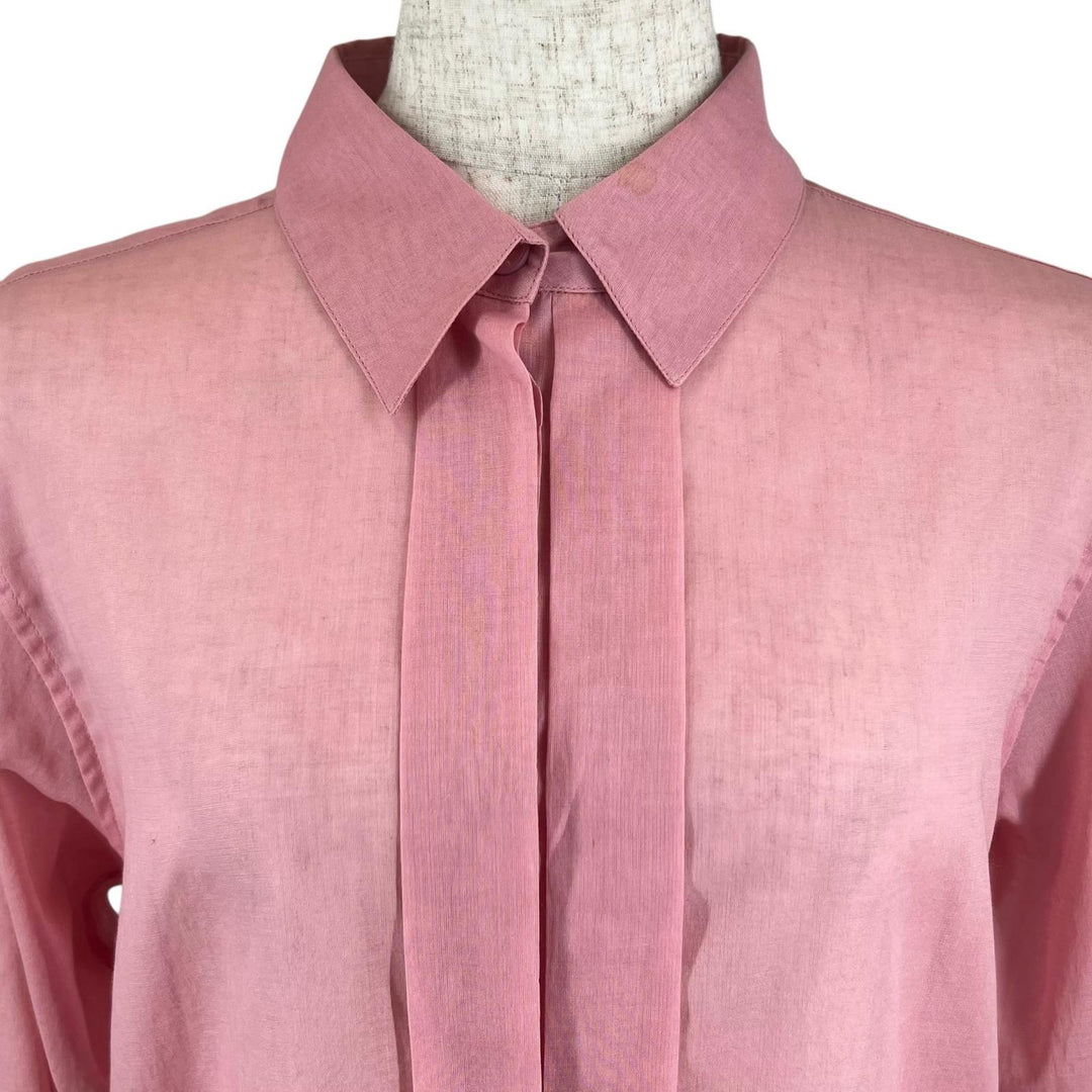 Excellent CHANEL Long sleeve shirt Logo button pink cotton Women 36 P37785