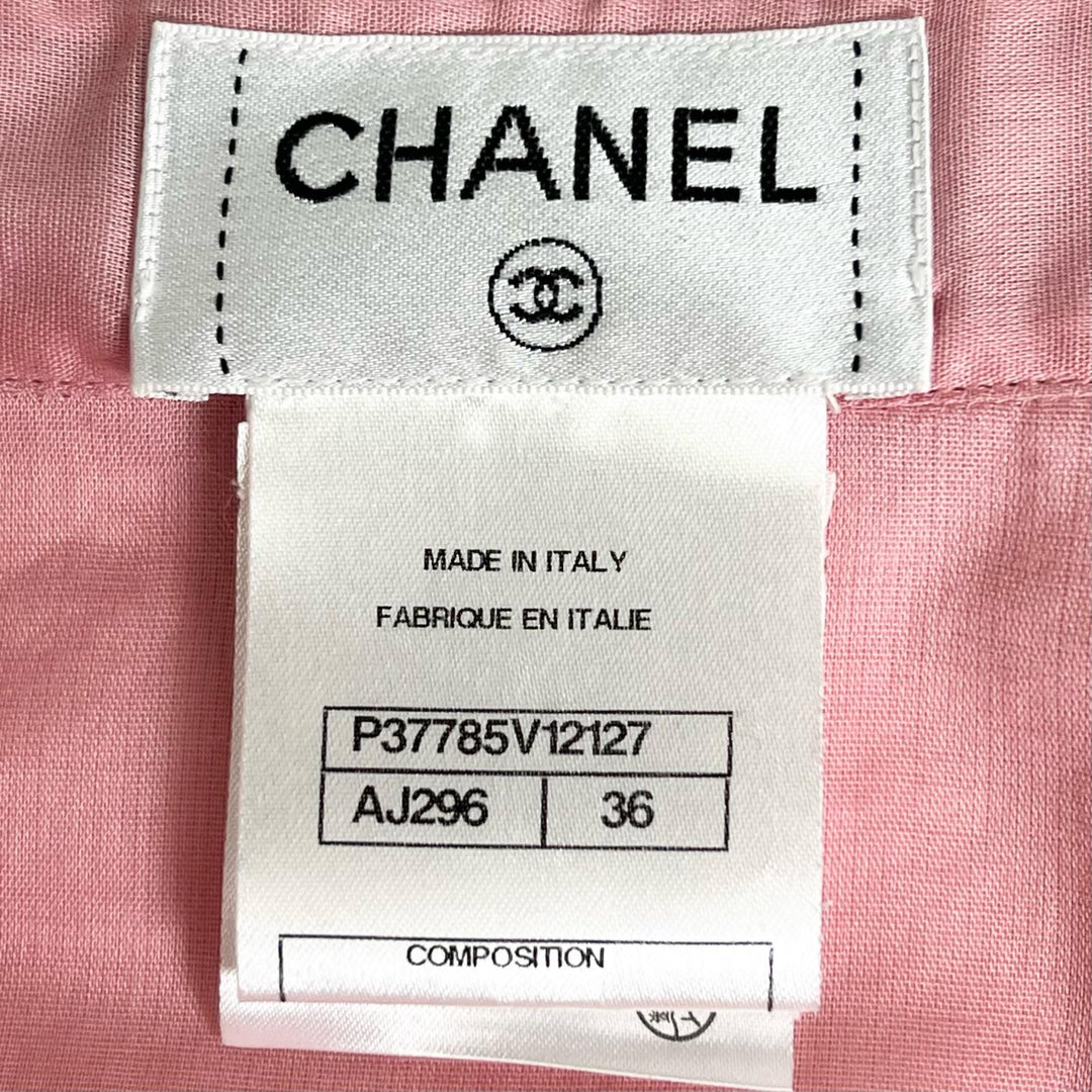 Excellent CHANEL Long sleeve shirt Logo button pink cotton Women 36 P37785