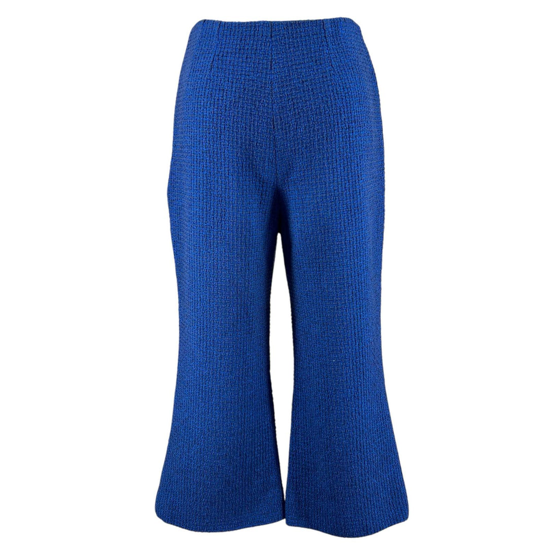 Excellent CHANEL Pants COCO Mark Tweed Flare blue cotton Women 34 P70598