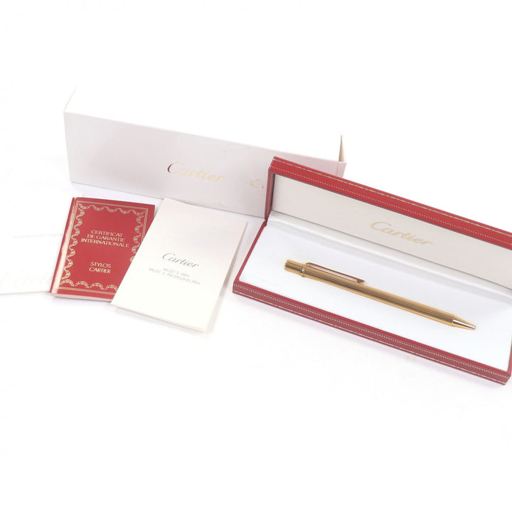 Excellent Cartier Ballpoint pen Must de Cartier Striped Pattern gold