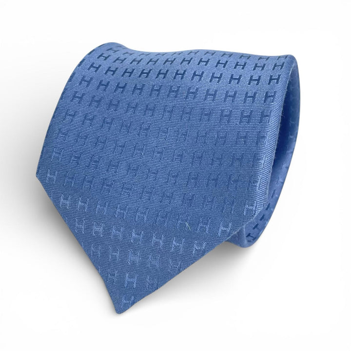 Pristine HERMES tie Fasone HH weave blue silk mens A4103020