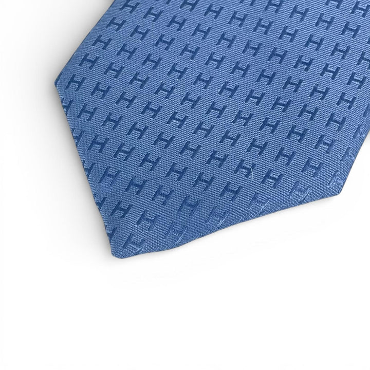 Pristine HERMES tie Fasone HH weave blue silk mens A4103020