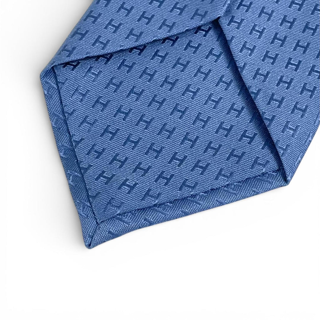 Pristine HERMES tie Fasone HH weave blue silk mens A4103020