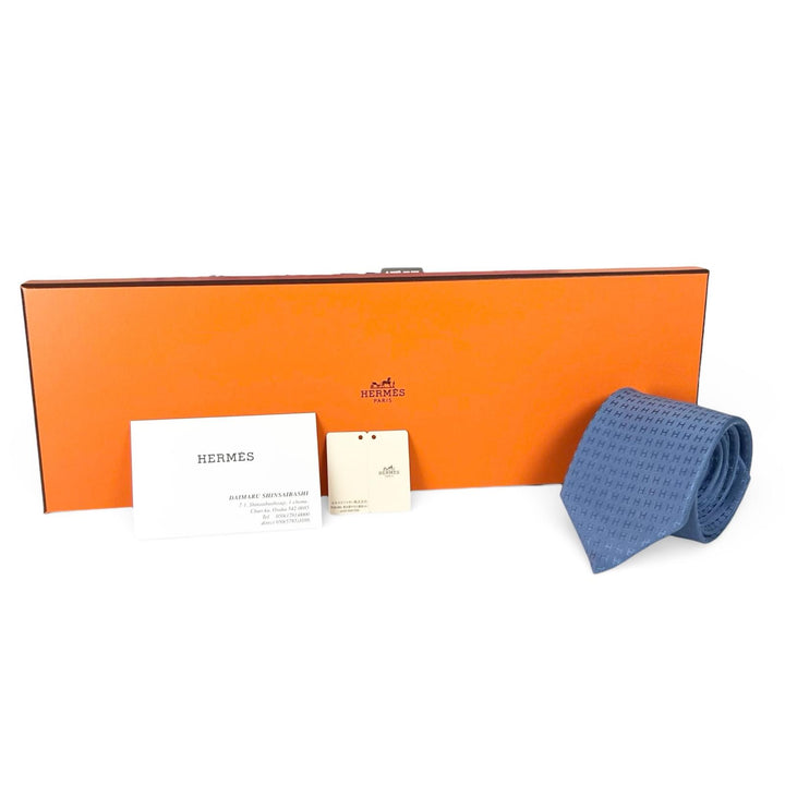 Pristine HERMES tie Fasone HH weave blue silk mens A4103020