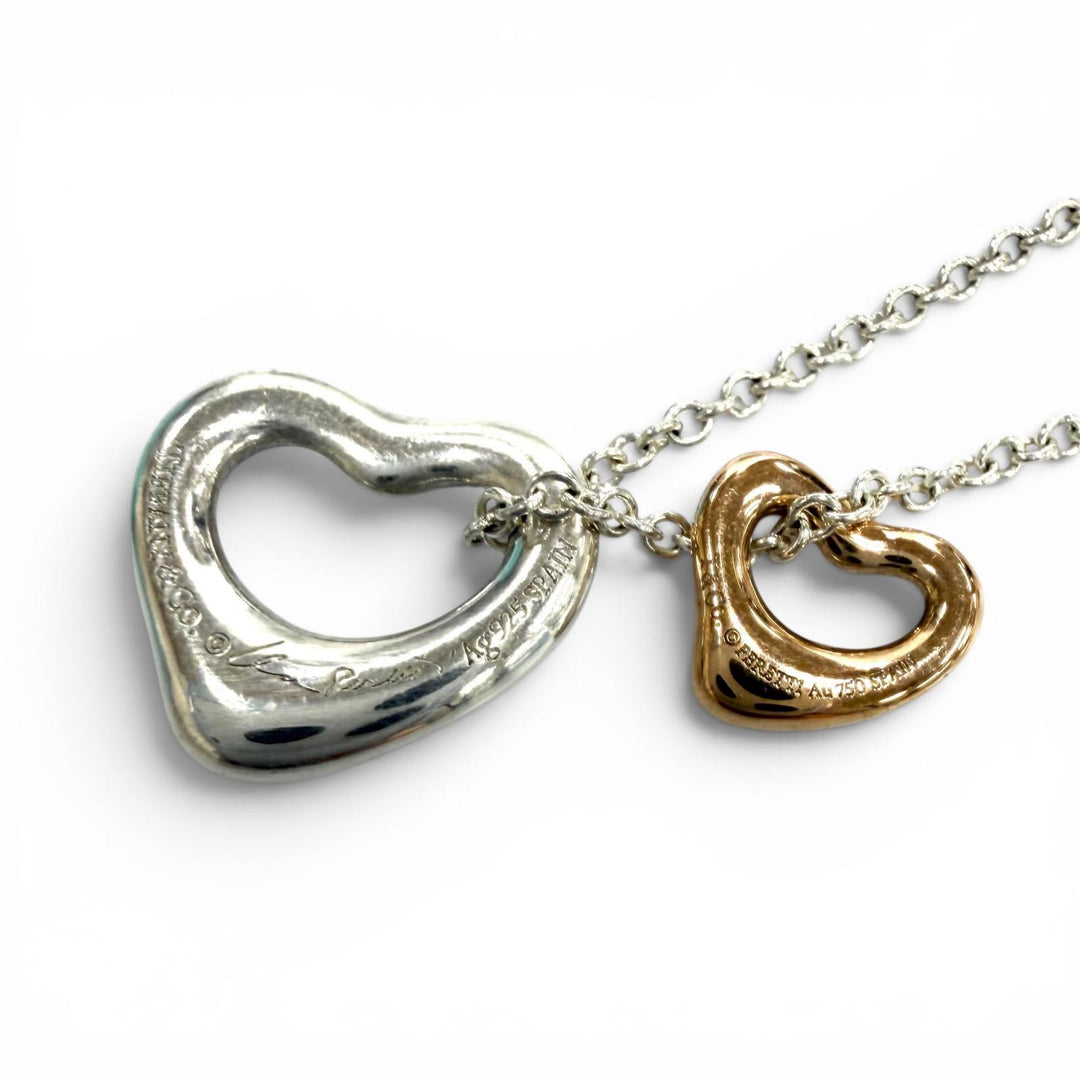 Great TIFFANY&Co. Necklace Open Heart Pendant Silver AG925 Women