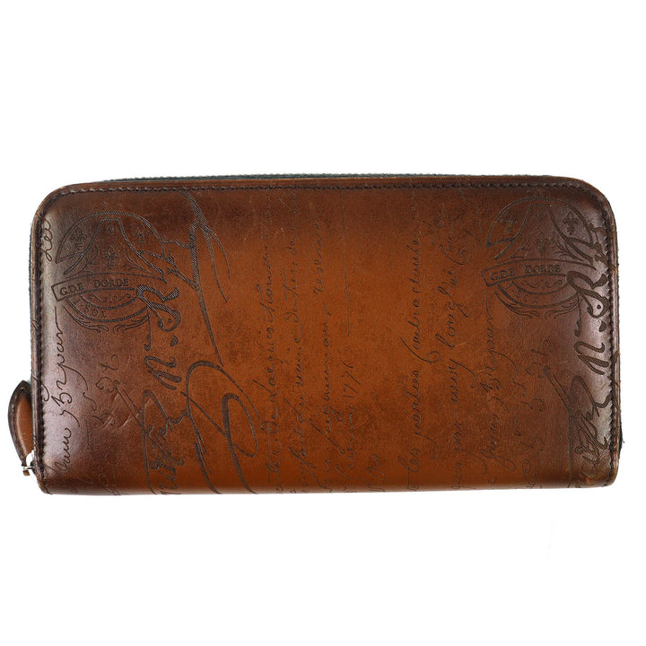 Very Good BERLUTI Purse ITAUBA Calligraphy Zip Around Leather Long Wallet