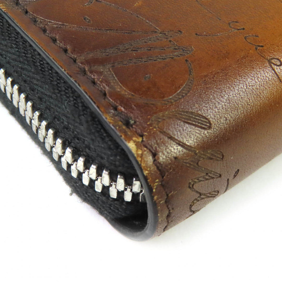 Very Good BERLUTI Purse ITAUBA Calligraphy Zip Around Leather Long Wallet