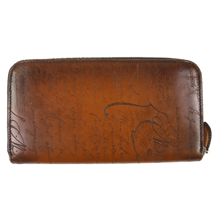 Very Good BERLUTI Purse ITAUBA Calligraphy Zip Around Leather Long Wallet