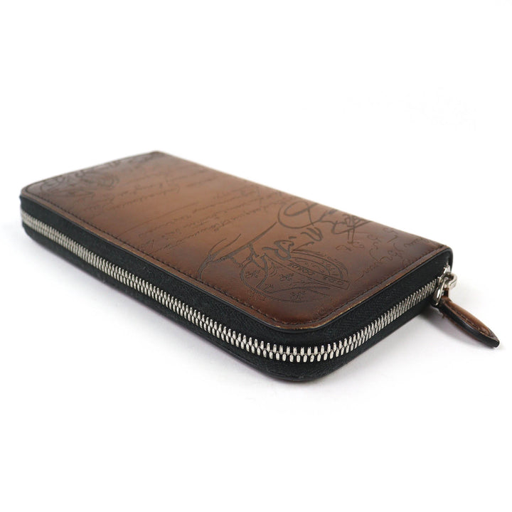 Very Good BERLUTI Purse ITAUBA Calligraphy Zip Around Leather Long Wallet