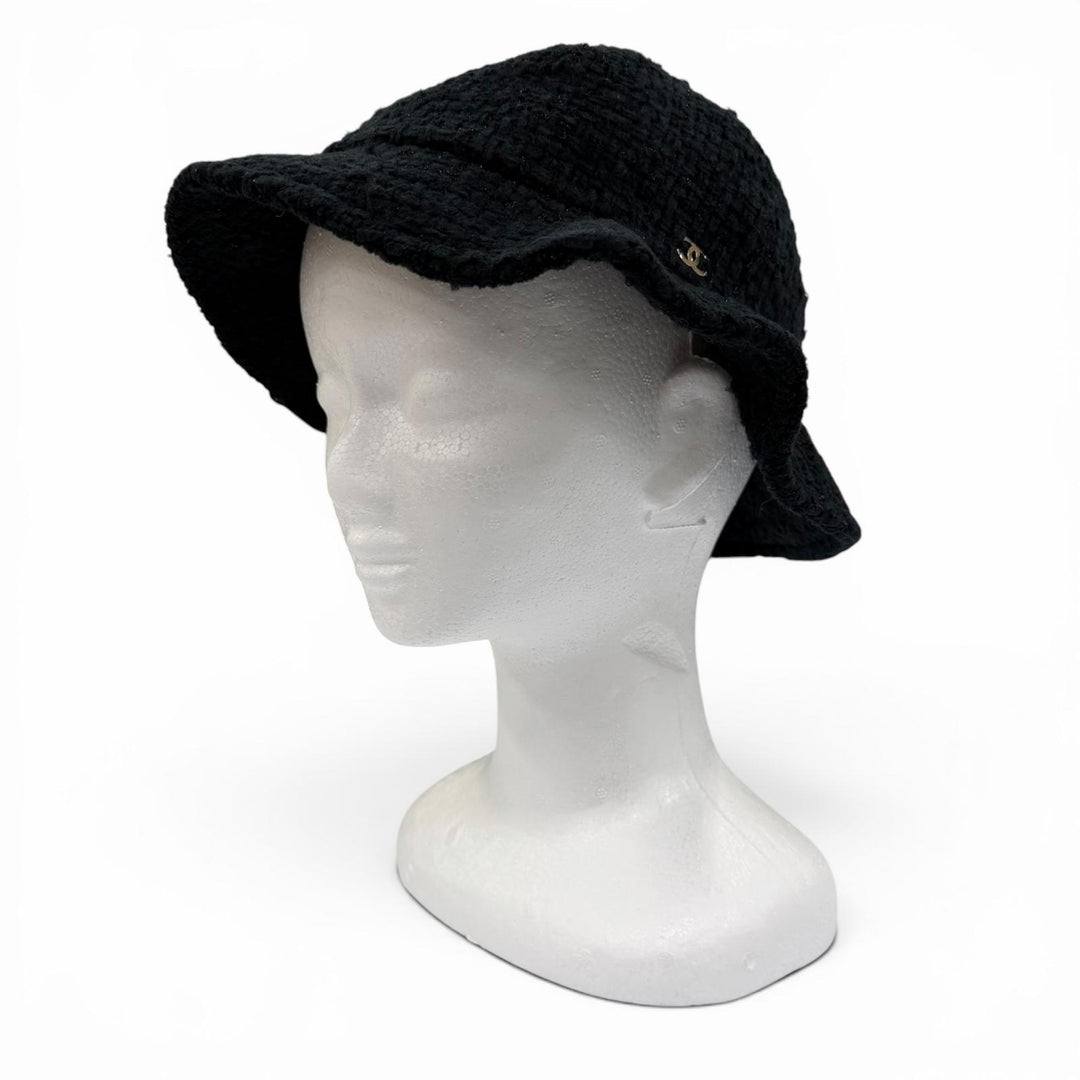 Great CHANEL hat COCO Mark Tweed black cotton Women M 22B AA8560