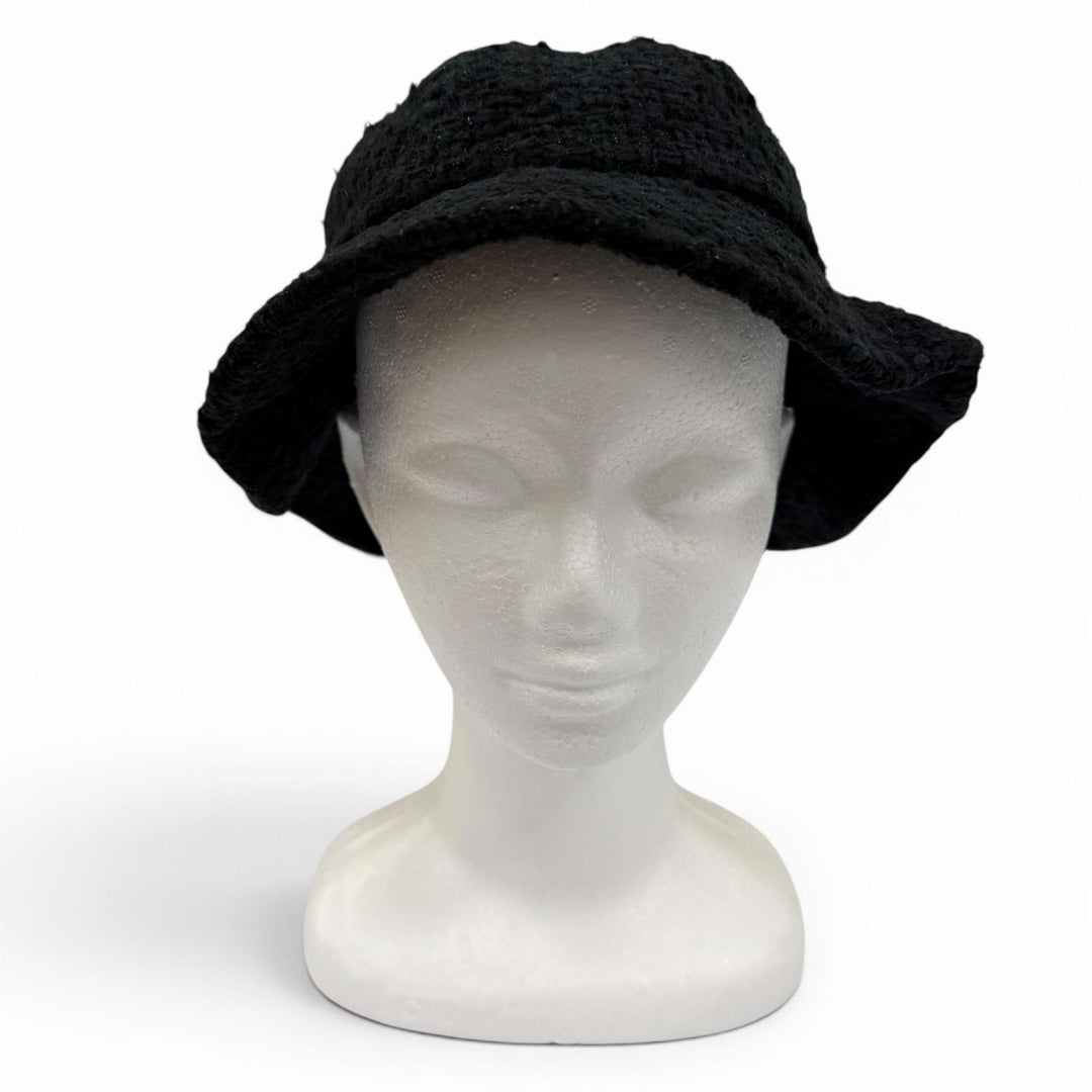 Great CHANEL hat COCO Mark Tweed black cotton Women M 22B AA8560