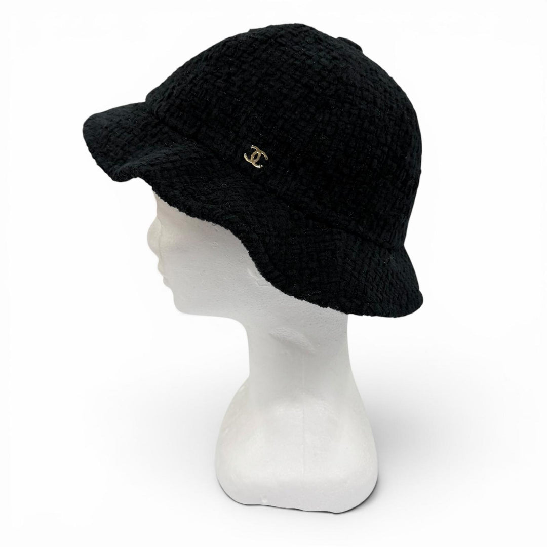 Great CHANEL hat COCO Mark Tweed black cotton Women M 22B AA8560