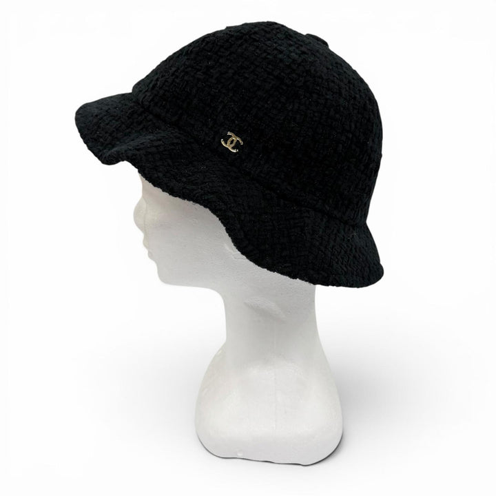 Great CHANEL hat COCO Mark Tweed black cotton Women M 22B AA8560