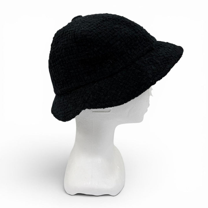Great CHANEL hat COCO Mark Tweed black cotton Women M 22B AA8560