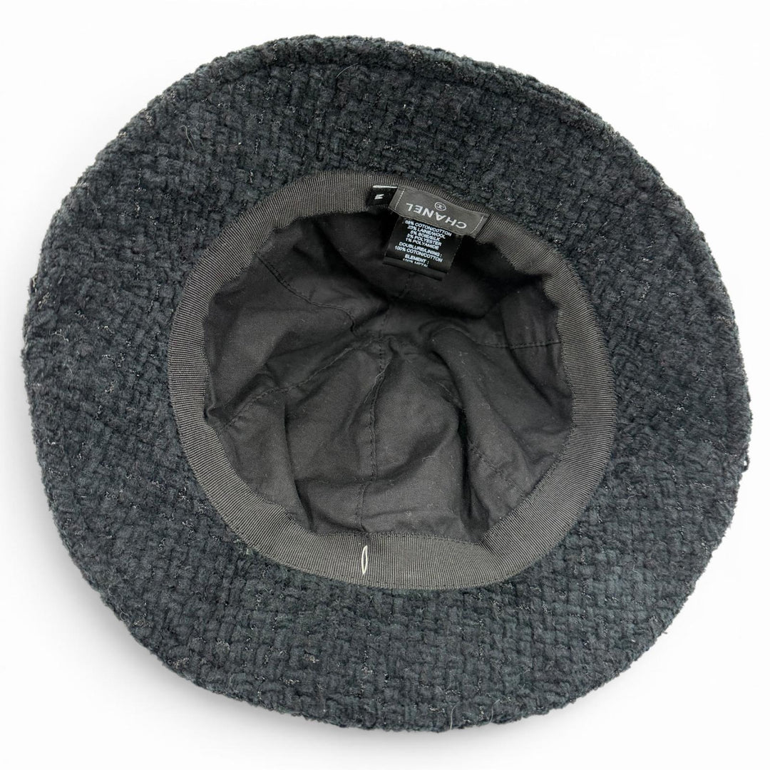 Great CHANEL hat COCO Mark Tweed black cotton Women M 22B AA8560
