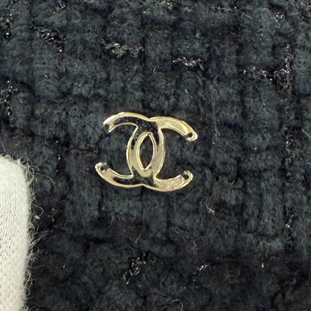 Great CHANEL hat COCO Mark Tweed black cotton Women M 22B AA8560