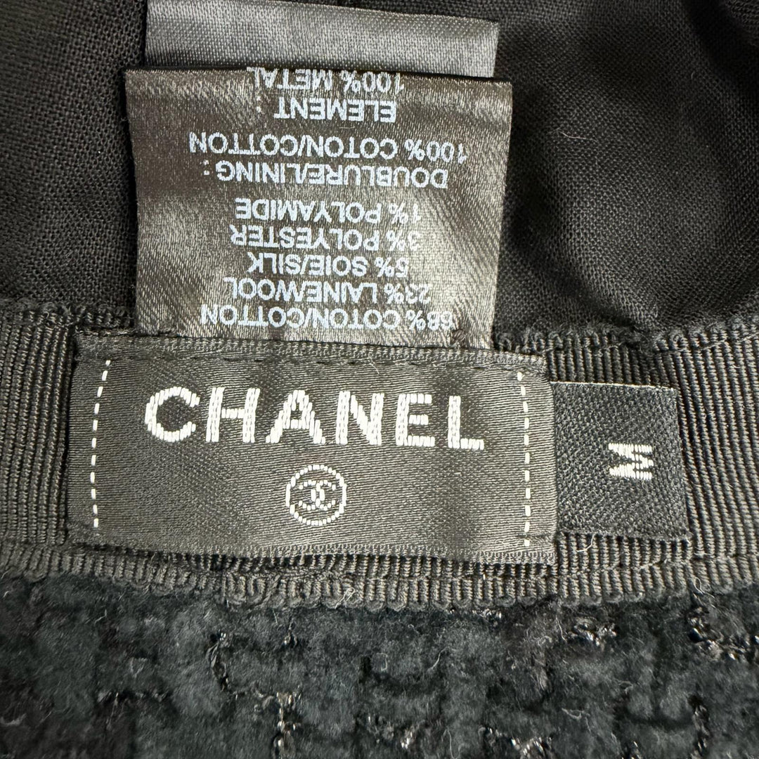Great CHANEL hat COCO Mark Tweed black cotton Women M 22B AA8560