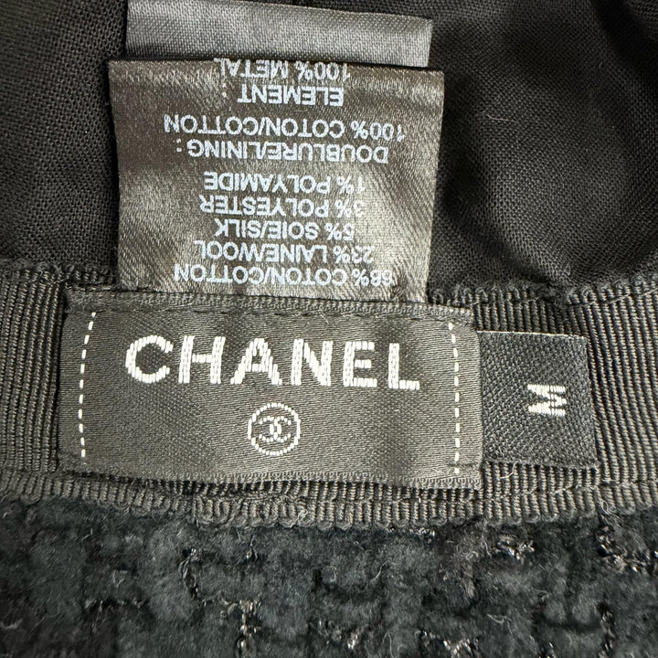 Great CHANEL hat COCO Mark Tweed black cotton Women M 22B AA8560