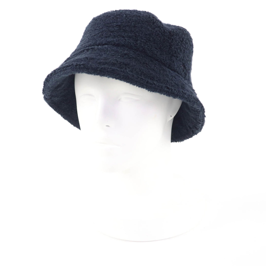 Great CHANEL hat Pile bucket with COCO Mark plate Navy cotton Women M 21V