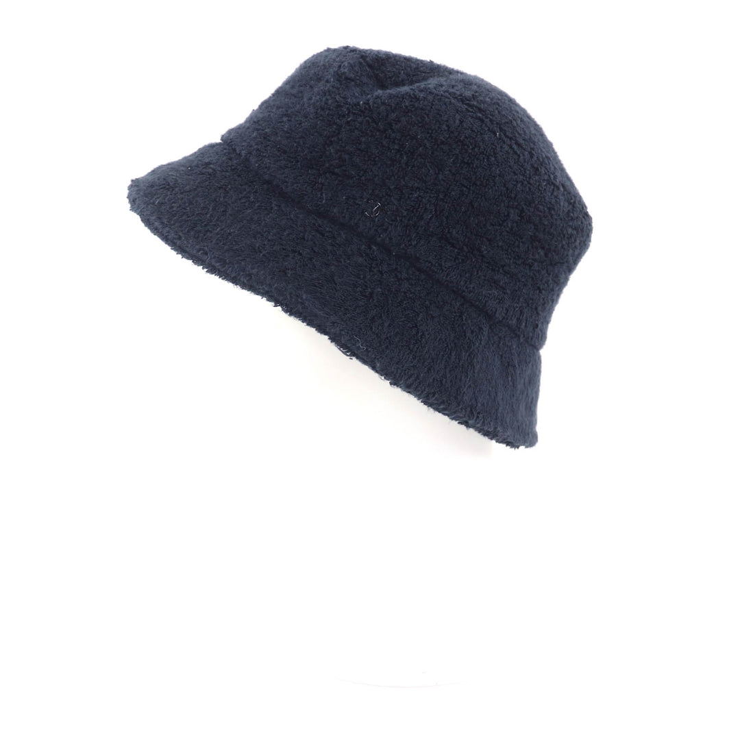 Great CHANEL hat Pile bucket with COCO Mark plate Navy cotton Women M 21V