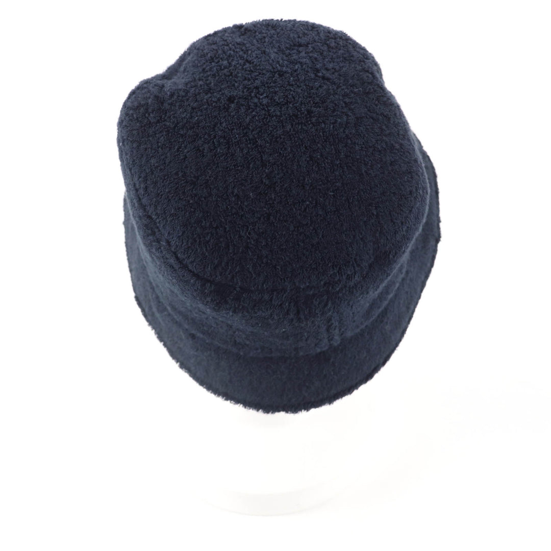 Great CHANEL hat Pile bucket with COCO Mark plate Navy cotton Women M 21V