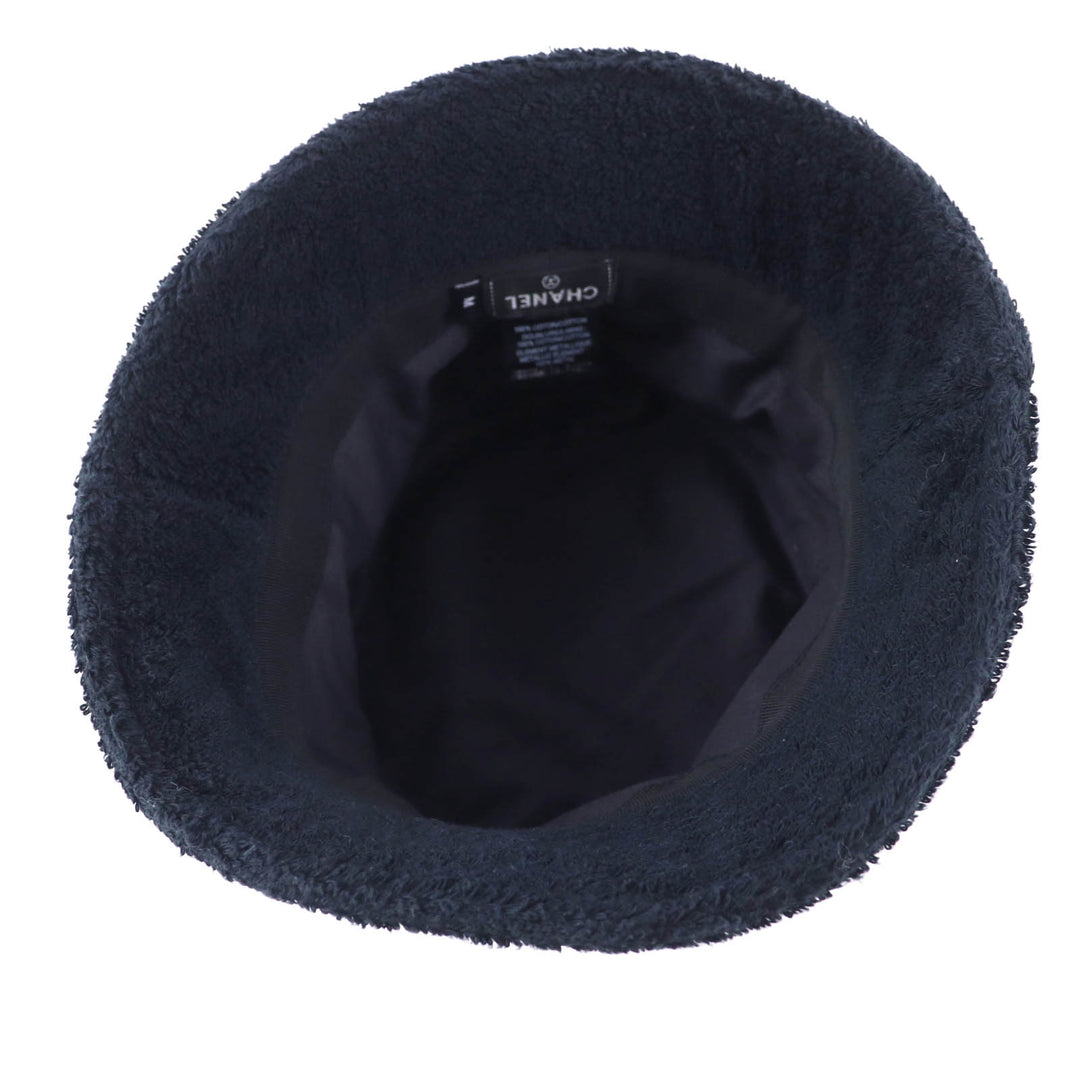 Great CHANEL hat Pile bucket with COCO Mark plate Navy cotton Women M 21V