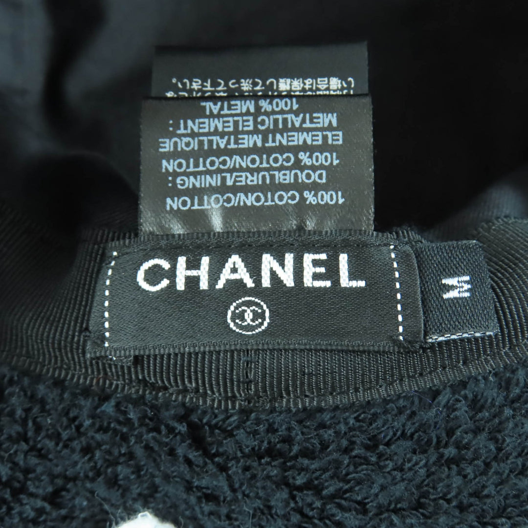 Great CHANEL hat Pile bucket with COCO Mark plate Navy cotton Women M 21V