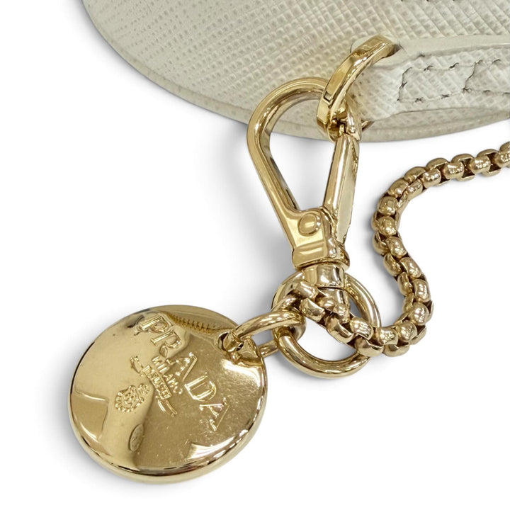 Great PRADA Pouch Triangle Logo Chain Shoulder Mini white Safiano leather 1NR023
