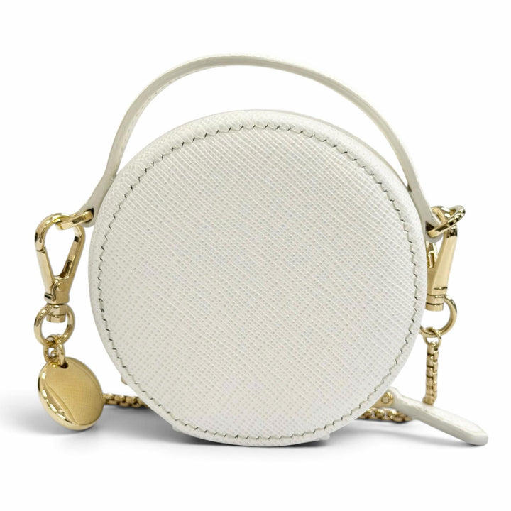 Great PRADA Pouch Triangle Logo Chain Shoulder Mini white Safiano leather 1NR023