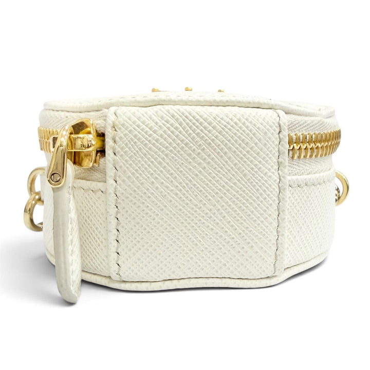 Great PRADA Pouch Triangle Logo Chain Shoulder Mini white Safiano leather 1NR023