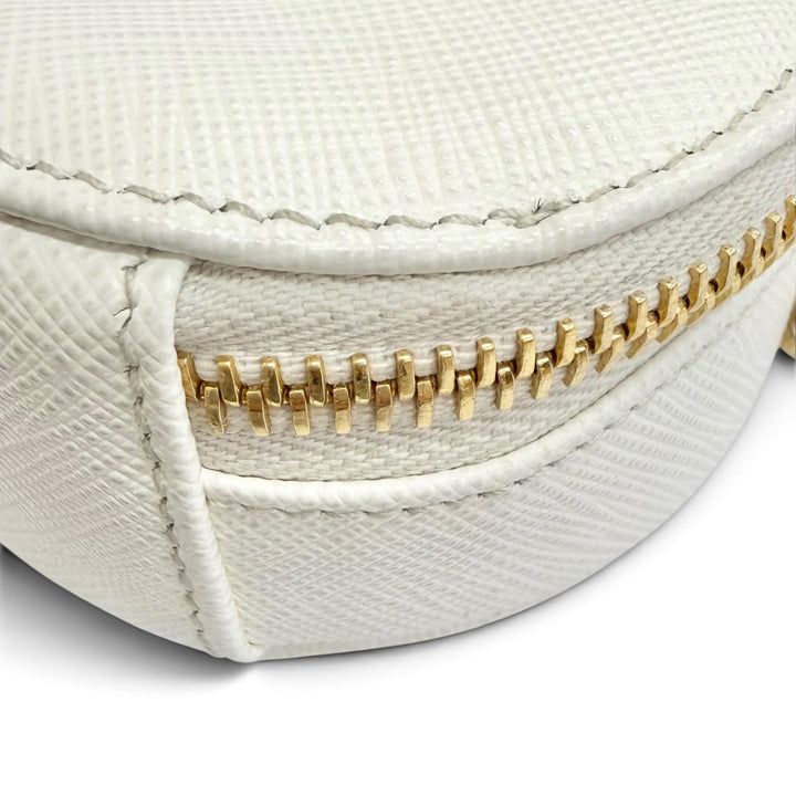 Great PRADA Pouch Triangle Logo Chain Shoulder Mini white Safiano leather 1NR023