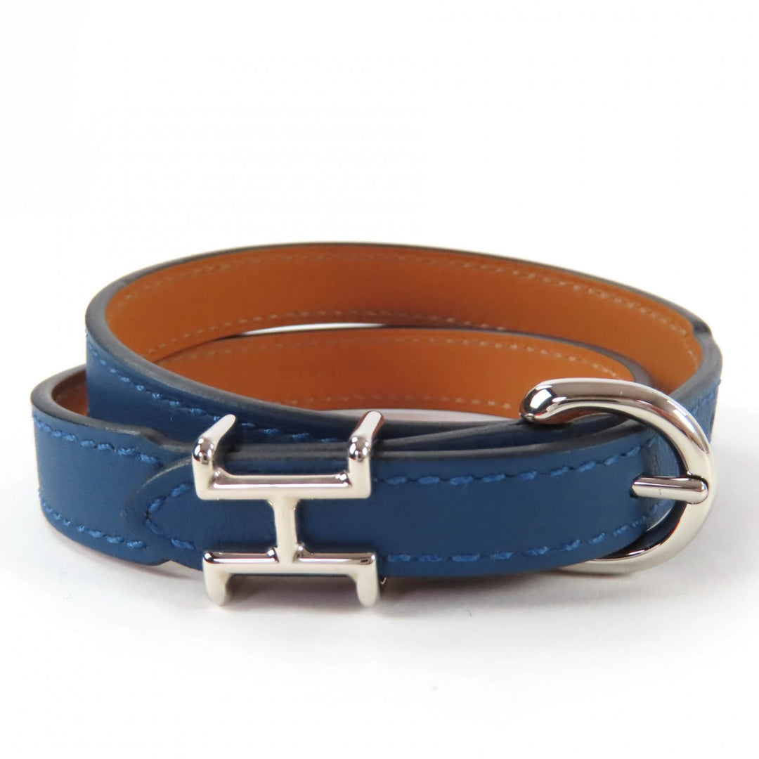 Pristine HERMES bracelet Trench Double Leather Navy leather Women