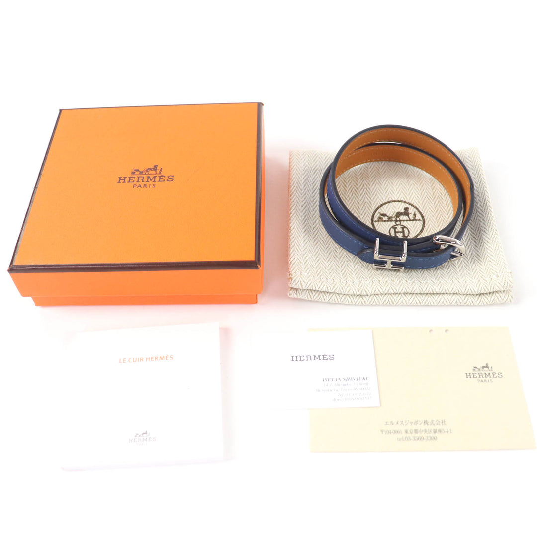 Pristine HERMES bracelet Trench Double Leather Navy leather Women
